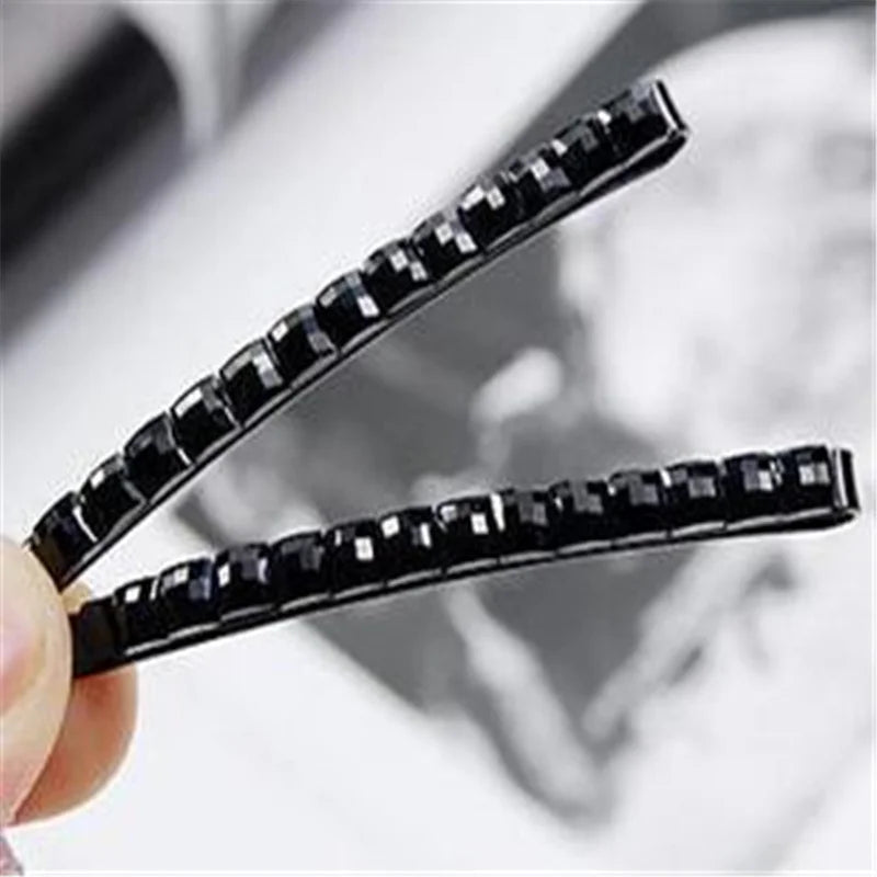 Women Hairpins Solid Black Color Hairgrips Hair Accessories Fashion Metal Barrettes Shine Word Folde