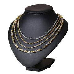 Stainless Steel Rope Chain Necklace | Gold Twisted Wave Link Choker close-up view