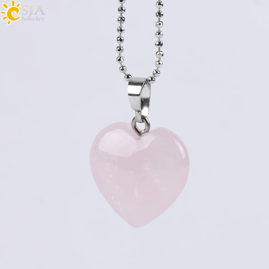 Natural Stone Heart Pendant Necklace | Crystal Healing Jewelry for Women additional angle