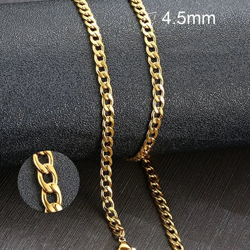 Vnox Men's Cuban Link Chain Necklace | Stainless Steel Black Gold Color Choker Jewe additional angle