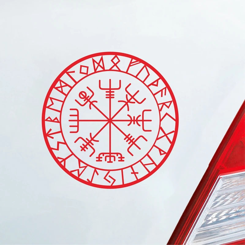 Viking Protection Runes Vegvisir Compass Talisman Red Vinyl Decal | Car and Laptop Decorative Sticke