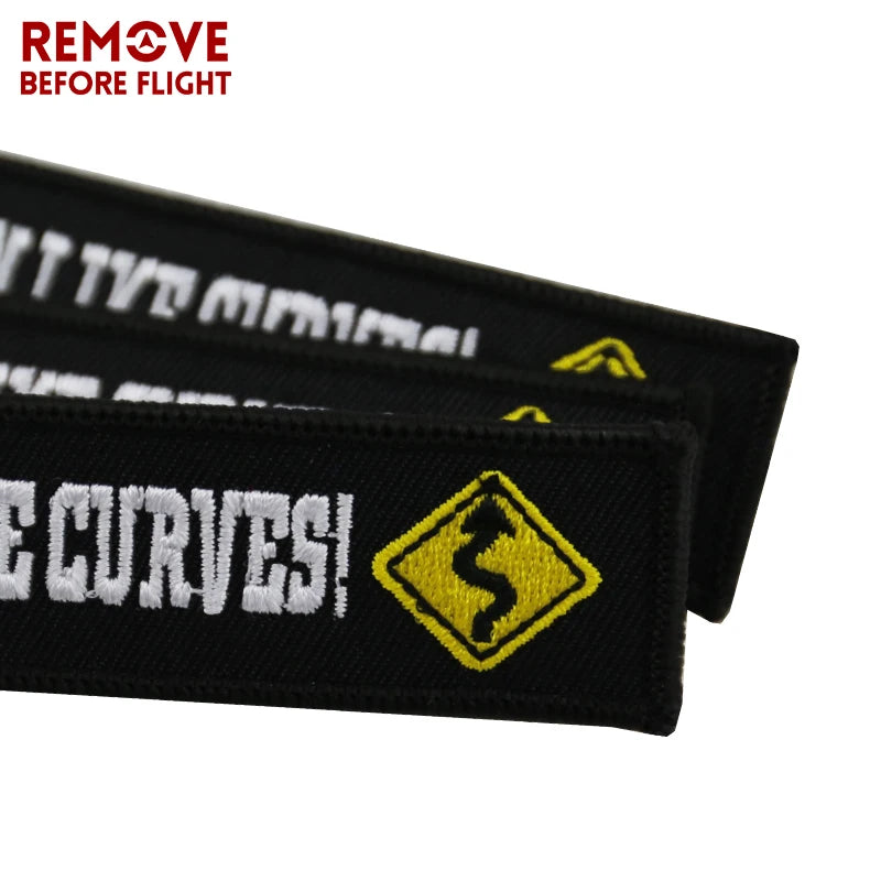 Motorcycle Keychain with Embroidery | Real Men Like Curves Keyring detail view