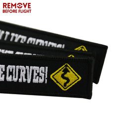 Motorcycle Keychain with Embroidery | Real Men Like Curves Keyring detail view
