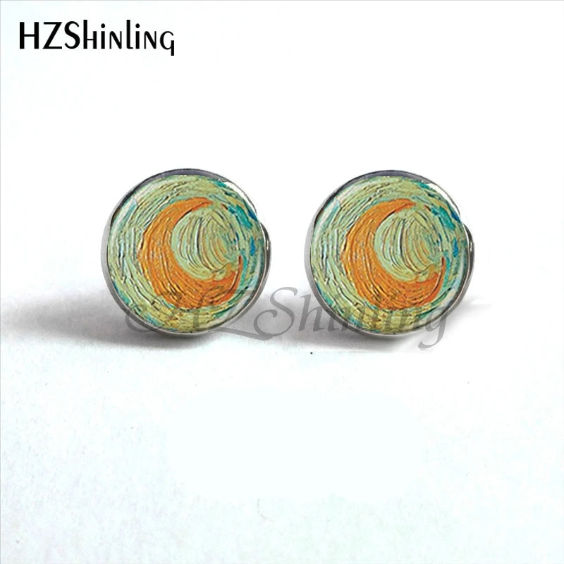 NES-001 Van Gogh Painting Stud Earrings The Starry Night Ear Studs Van Gogh Sunflower alternate view