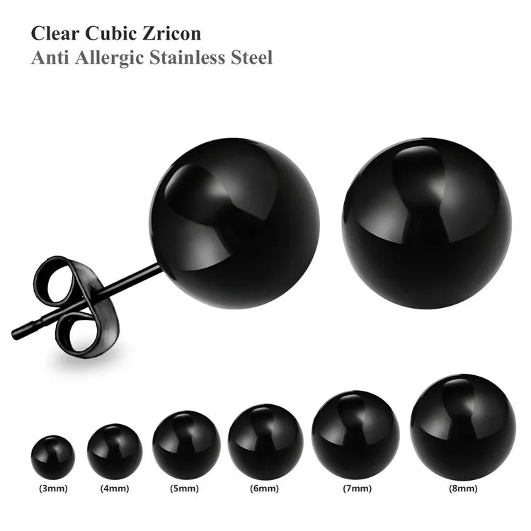 Stainless Steel Ball Stud Earrings Set 6 Pairs | Minimalist Round Clip Earrings for additional angle