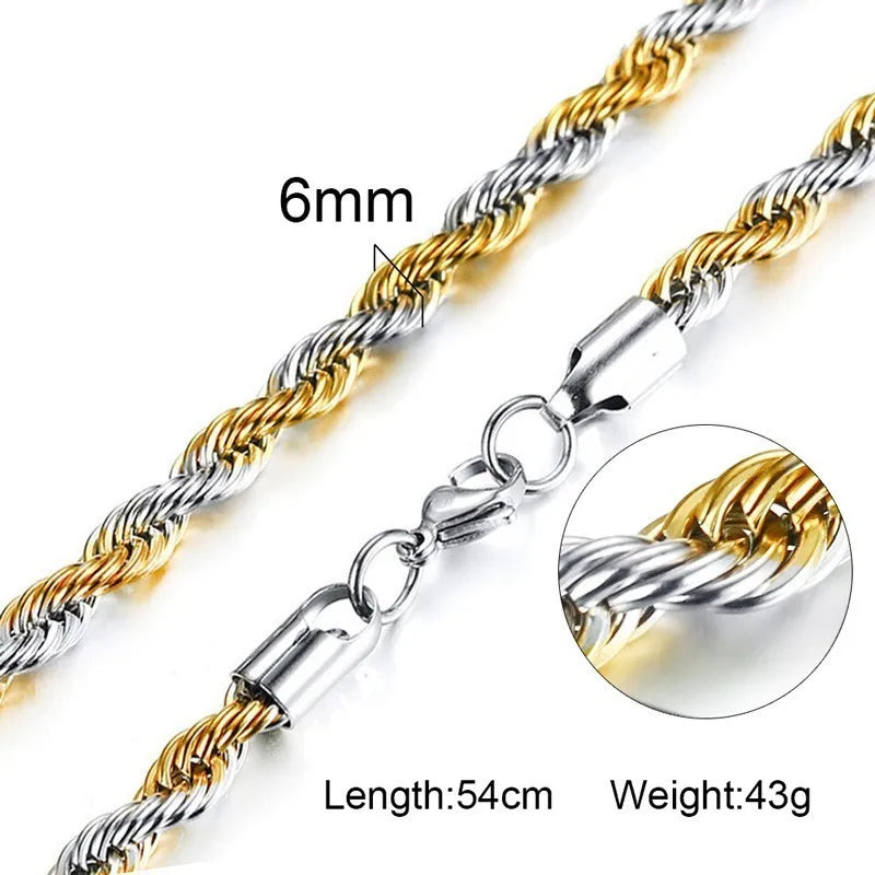 Stainless Steel Rope Chain Necklace | Gold Twisted Wave Link Choker detail view