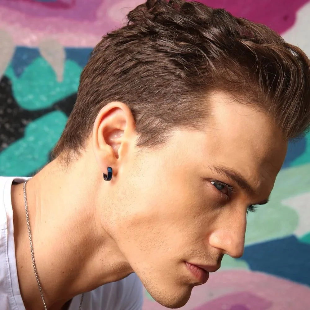 Rock Punk Huggie Earrings | Stainless Steel Unique Small Hoop Earrings for Men and Wo alternate view