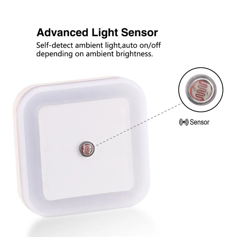 Mini Square LED Night Light | Light Sensor Plug-in for Baby Room close-up view