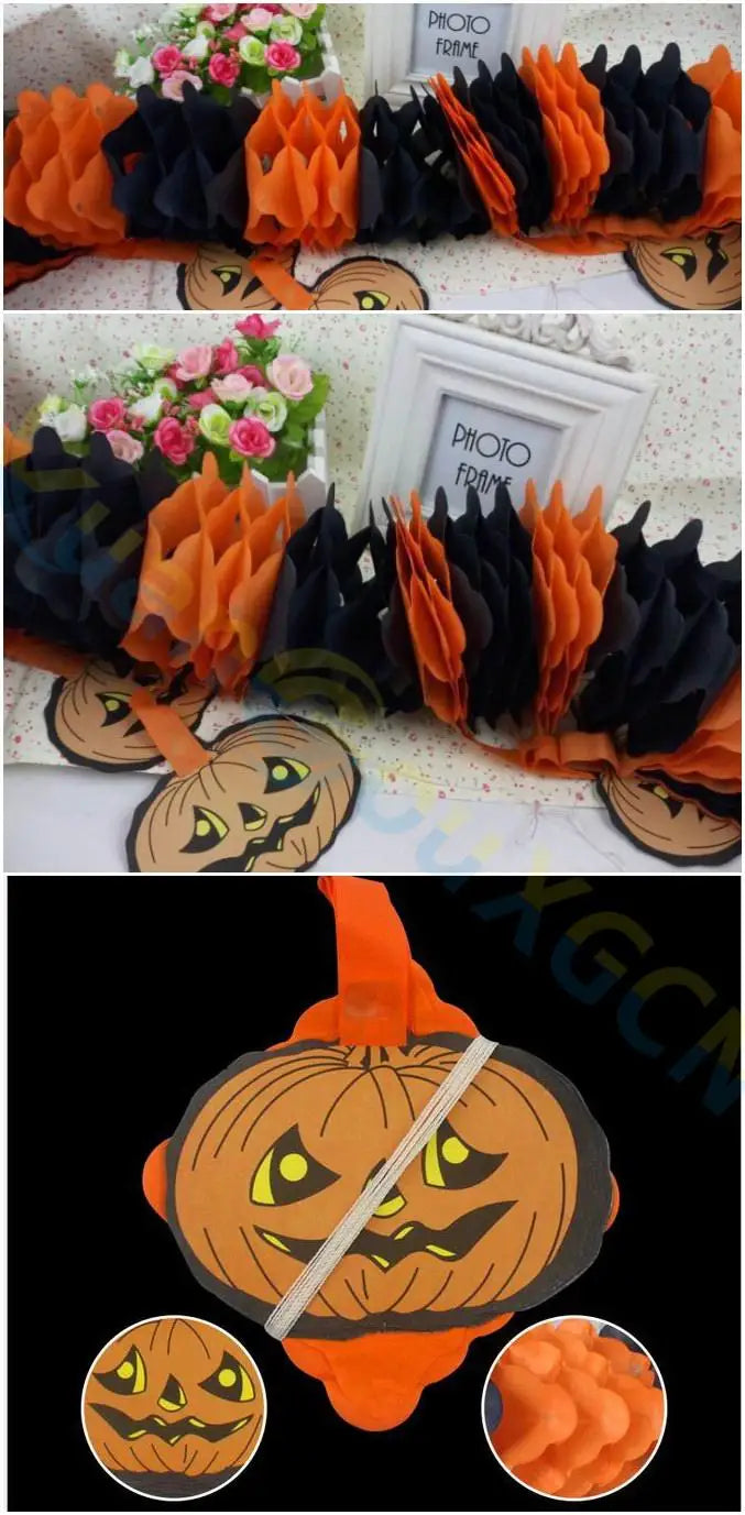 Halloween props Spider pumpkin ghost bats paper close-up view