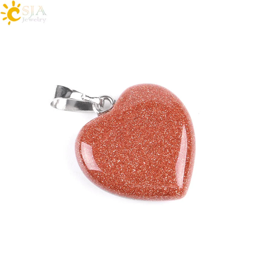 CSJA Natural Stone Heart Necklace | Crystal Healing Pendant for Women detail view