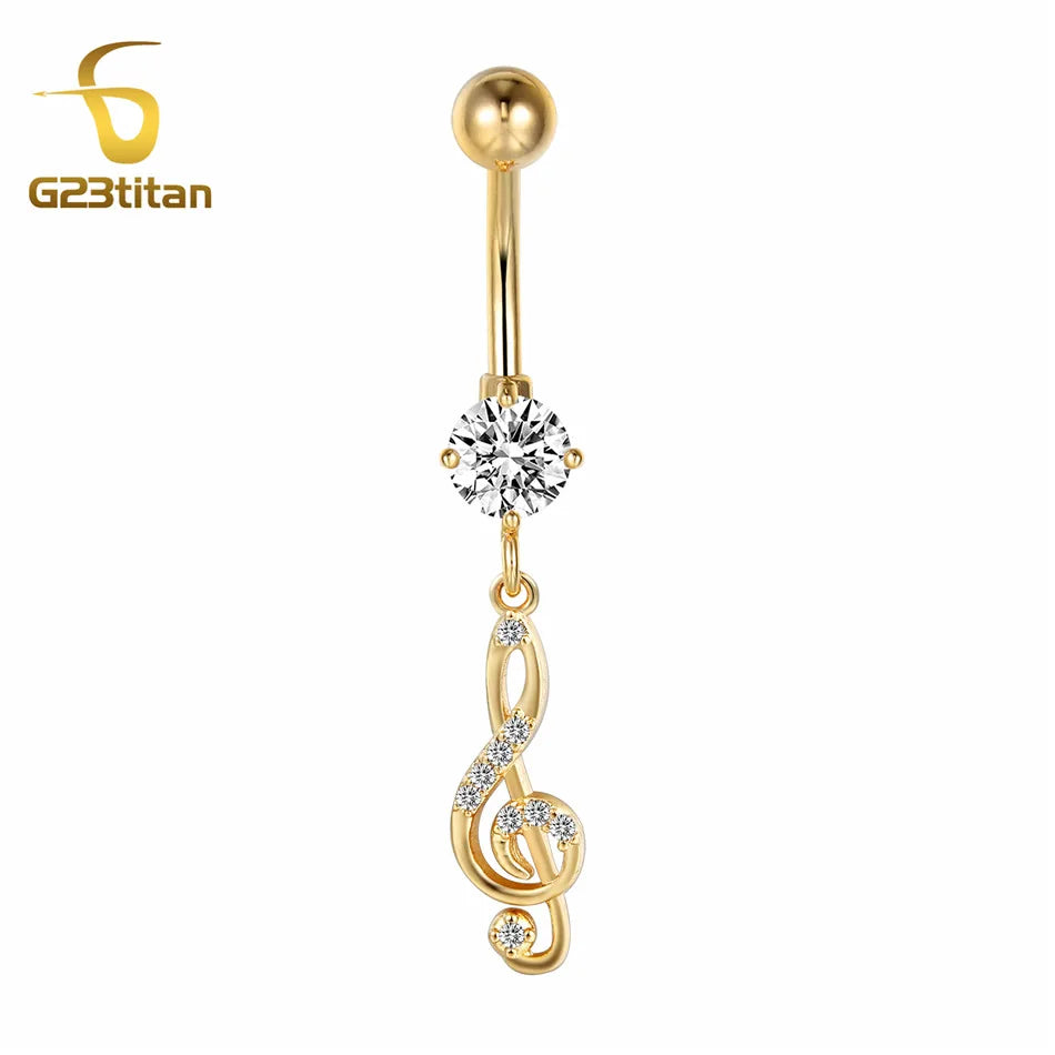 Gold Color Dangle Navel Earring for Women Zircon Pendant Belly Button Ring 14G Surgic alternate view