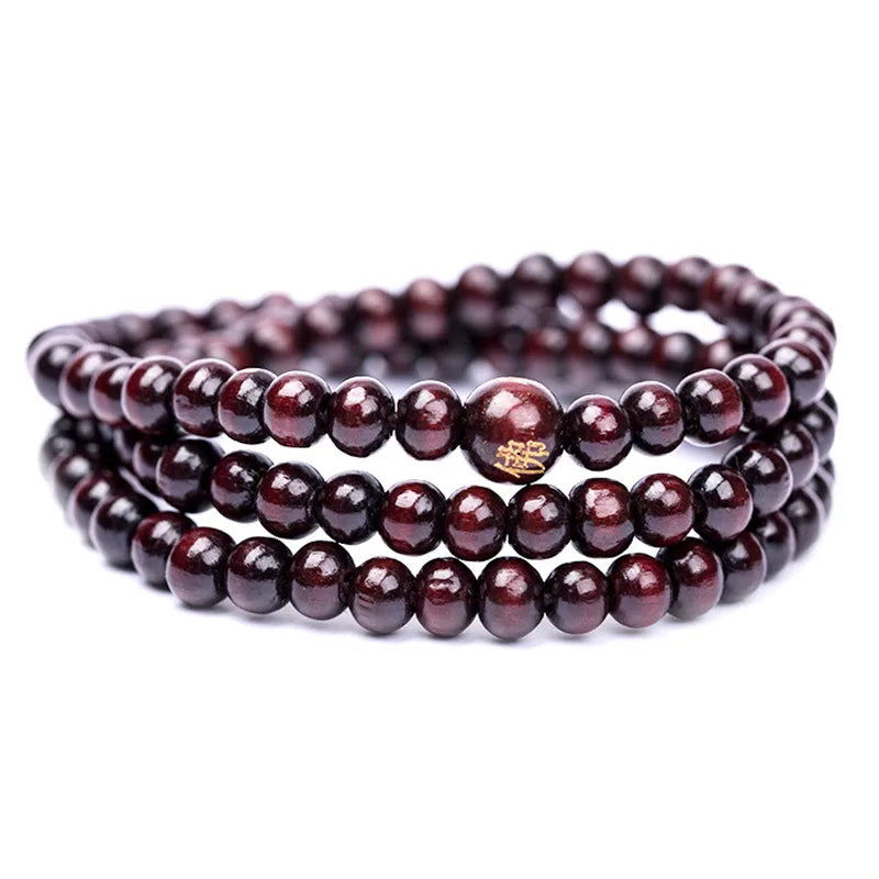 6mm Natural Sandalwood Buddhist Buddha Meditation 108 beads Wood Prayer Bead Mala Brac close-up view