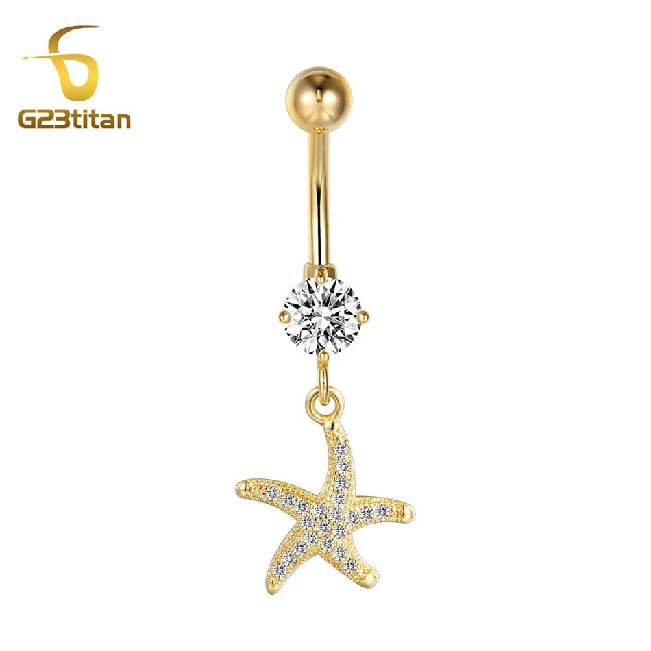 Gold Color Dangle Navel Earring for Women Zircon Pendant Belly Button Ring 14G Surgic lifestyle view
