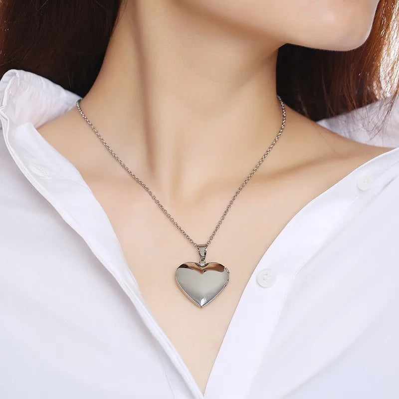 Heart Photo Locket Necklace for Women | Openable Stainless Steel Promise Jewelry detail view