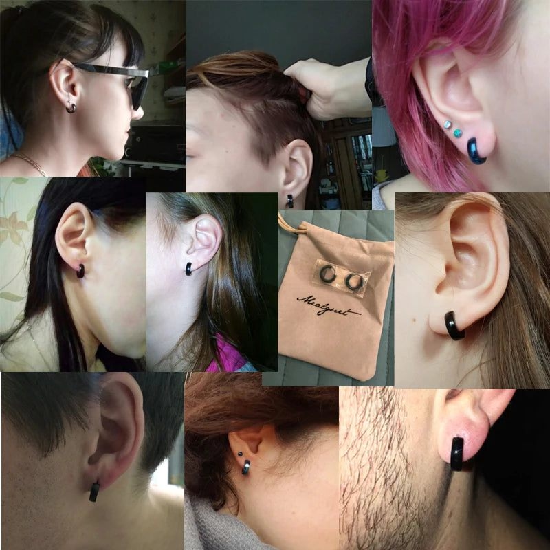 Rock Punk Huggie Earrings | Stainless Steel Unique Small Hoop Earrings for Men and additional angle
