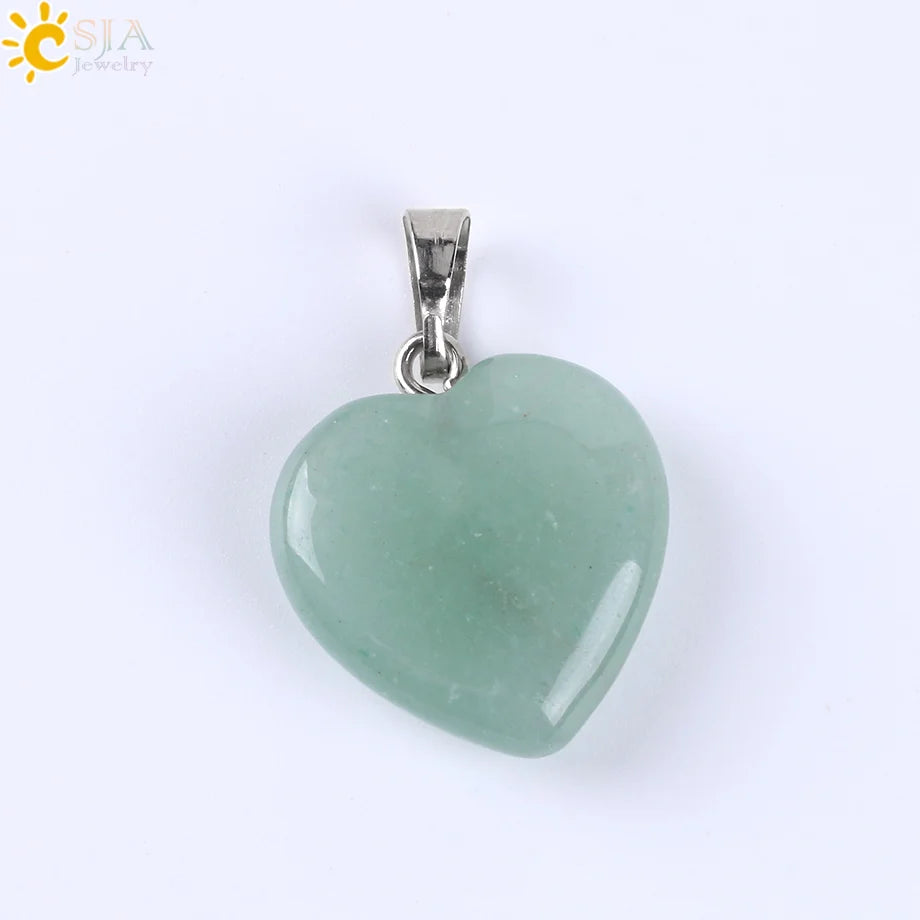CSJA Natural Stone Heart Necklace | Crystal Healing Pendant for Women close-up view