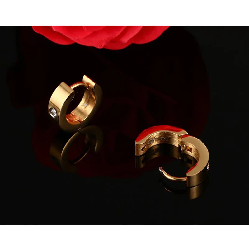 Stainless Steel Hoop Earrings for Women | Cubic Zirconia Huggie Ear Cuff close-up view