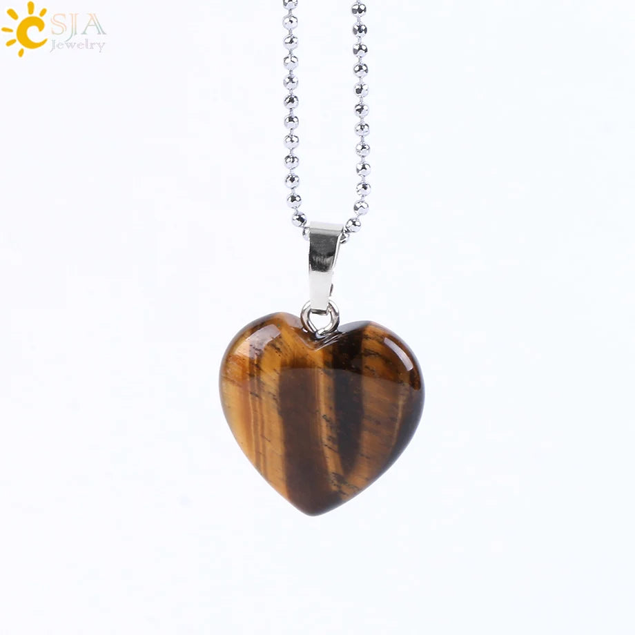 CSJA Natural Stone Heart Necklace | Crystal Healing Pendant for Women additional angle