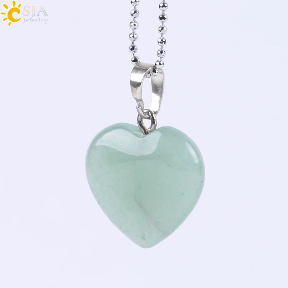 CSJA Natural Stone Heart Necklace | Crystal Healing Pendant for Women detail view