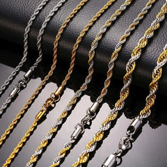 Stainless Steel Rope Chain Necklace | Gold Twisted Wave Link Choker detail view