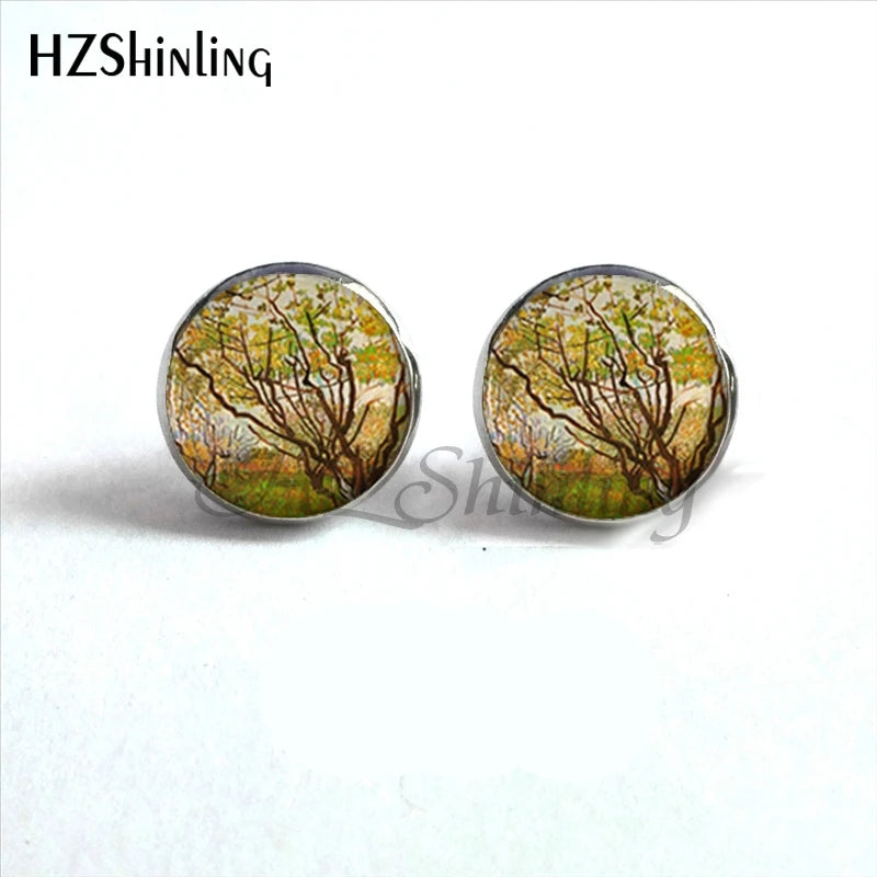 NES-001 Van Gogh Painting Stud Earrings The Starry Night Ear Studs Van Gogh Sunflower alternate view