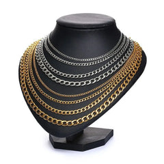 Vnox Men's Cuban Link Chain Necklace | Stainless Steel Black Gold Color Choker Jewelry detail view