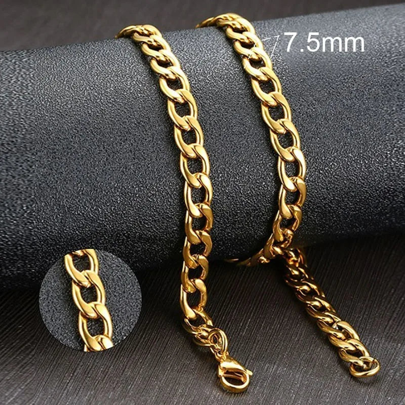 Vnox Men's Cuban Link Chain Necklace | Stainless Steel Black Gold Color Choker Jewelr alternate view