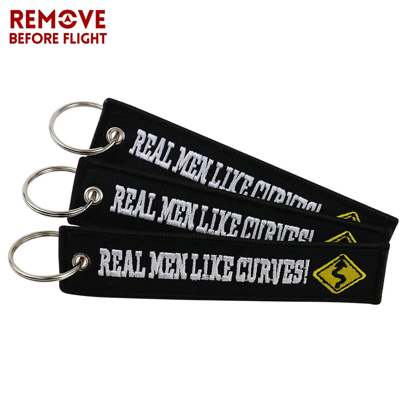Motorcycle Keychain with Embroidery | Real Men Like Curves Keyring lifestyle view