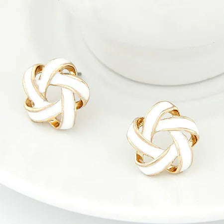 RAVIMOUR Enamel Stud Earrings | Fashion Gold Flower Star Earrings for Women close-up view