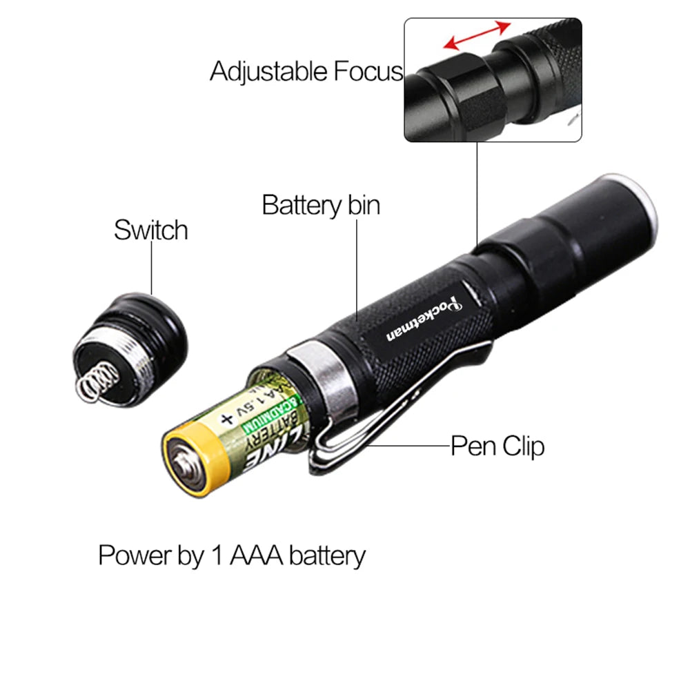 2000LM Pocket Pen Flashlight | Portable Mini LED Torch with AAA Battery alternate view