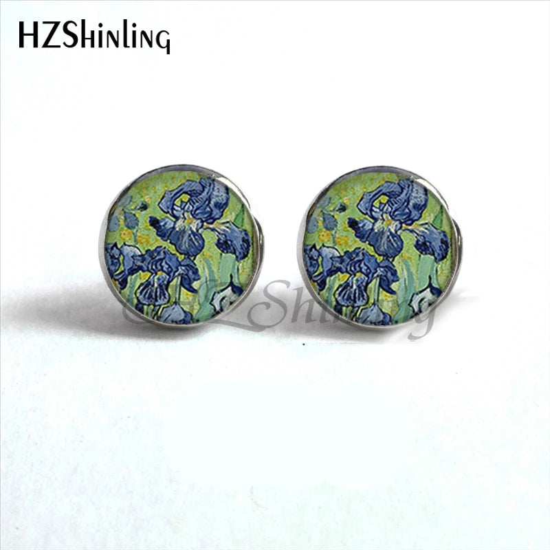 NES-001 Van Gogh Painting Stud Earrings The Starry Night Ear Studs Van Gogh Sunflower alternate view