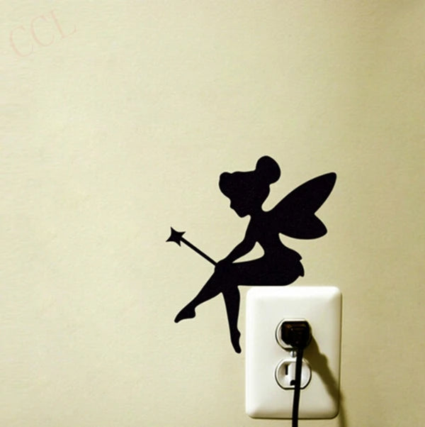 Mini Fairy Vinyl Decal | Fairy Bell Silhouette Wall Sticker for Kids Room Decor close-up view
