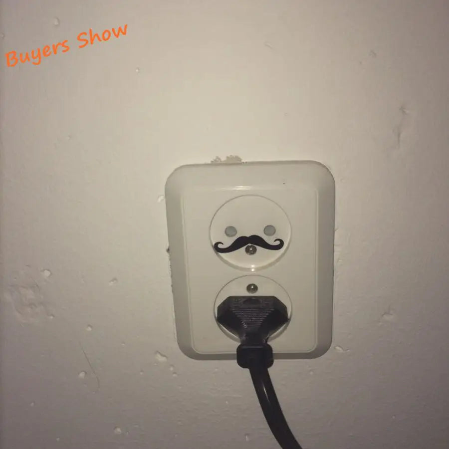 Funny Light Switch Stickers | 12 Pack Mustache Outlet Decals lifestyle view