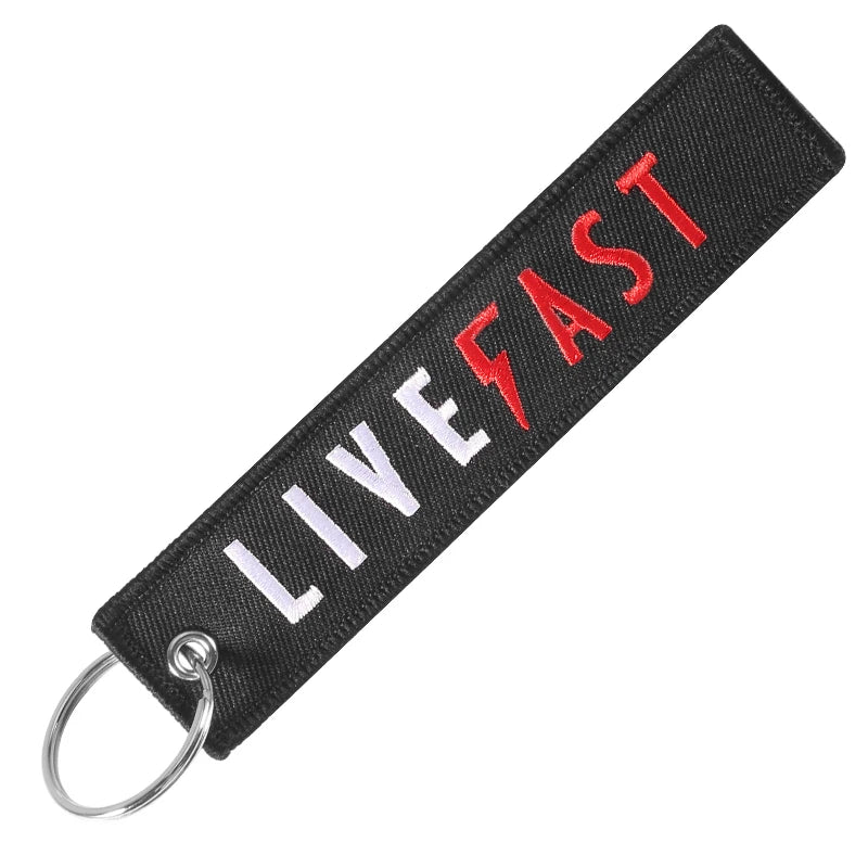 Motorcycle Keychain with Embroidery | Real Men Like Curves Keyring detail view