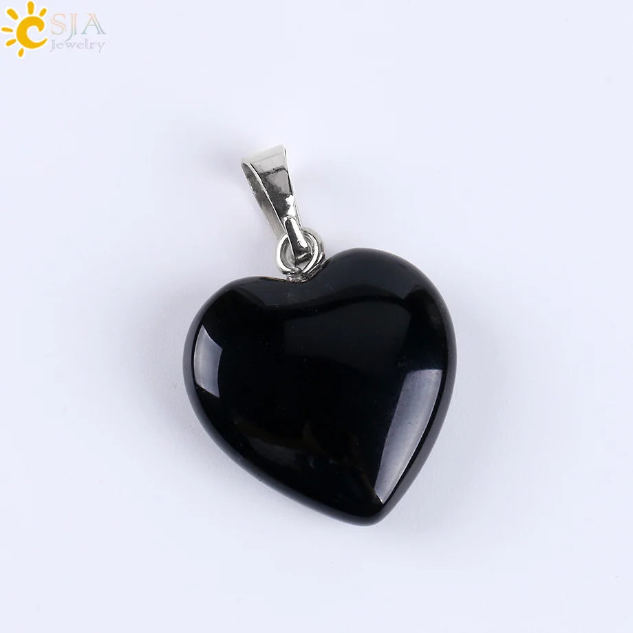 CSJA Natural Stone Heart Necklace | Crystal Healing Pendant for Women close-up view