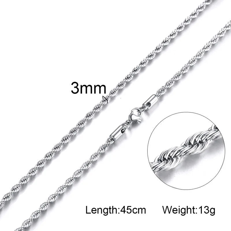 Stainless Steel Rope Chain Necklace | Gold Twisted Wave Link Choker detail view