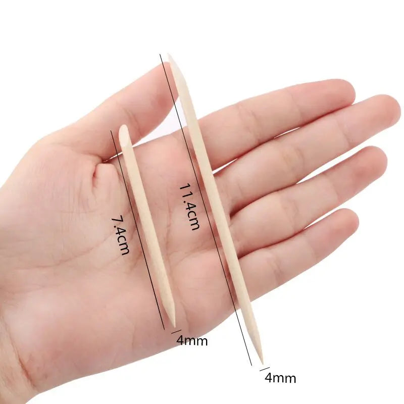 100/50pcs Nail Art Pusher Orange Wood Sticks Cuticle Pusher Remover Rhinestones Dot additional angle