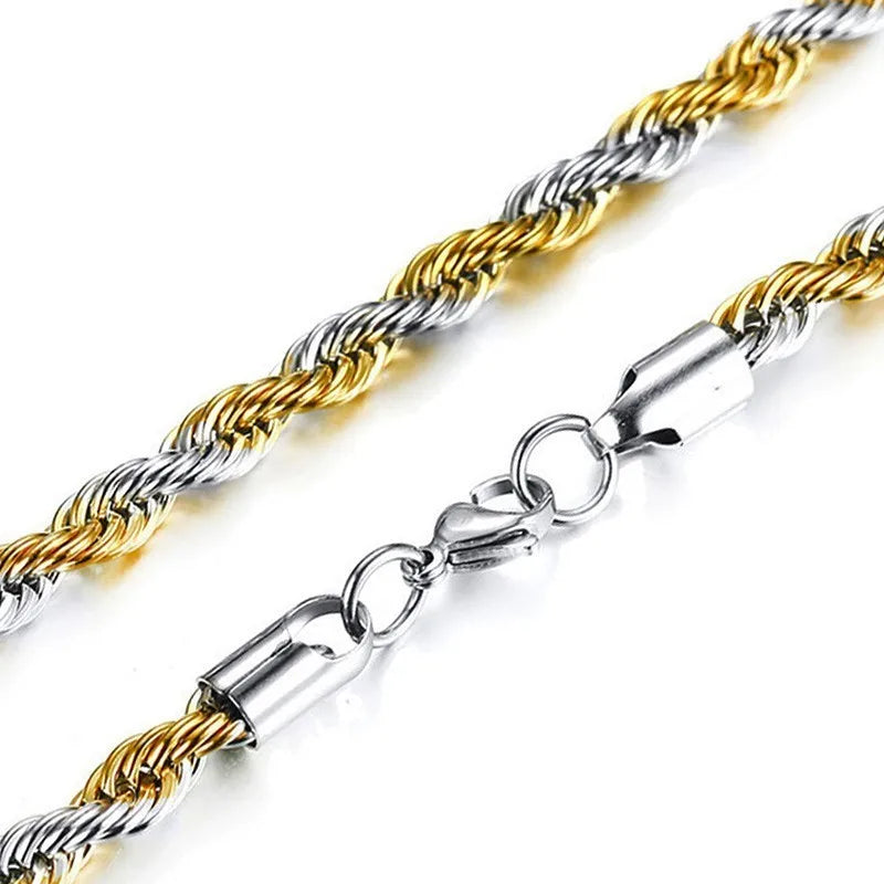 Stainless Steel Rope Chain Necklace | Gold Twisted Wave Link Choker lifestyle view