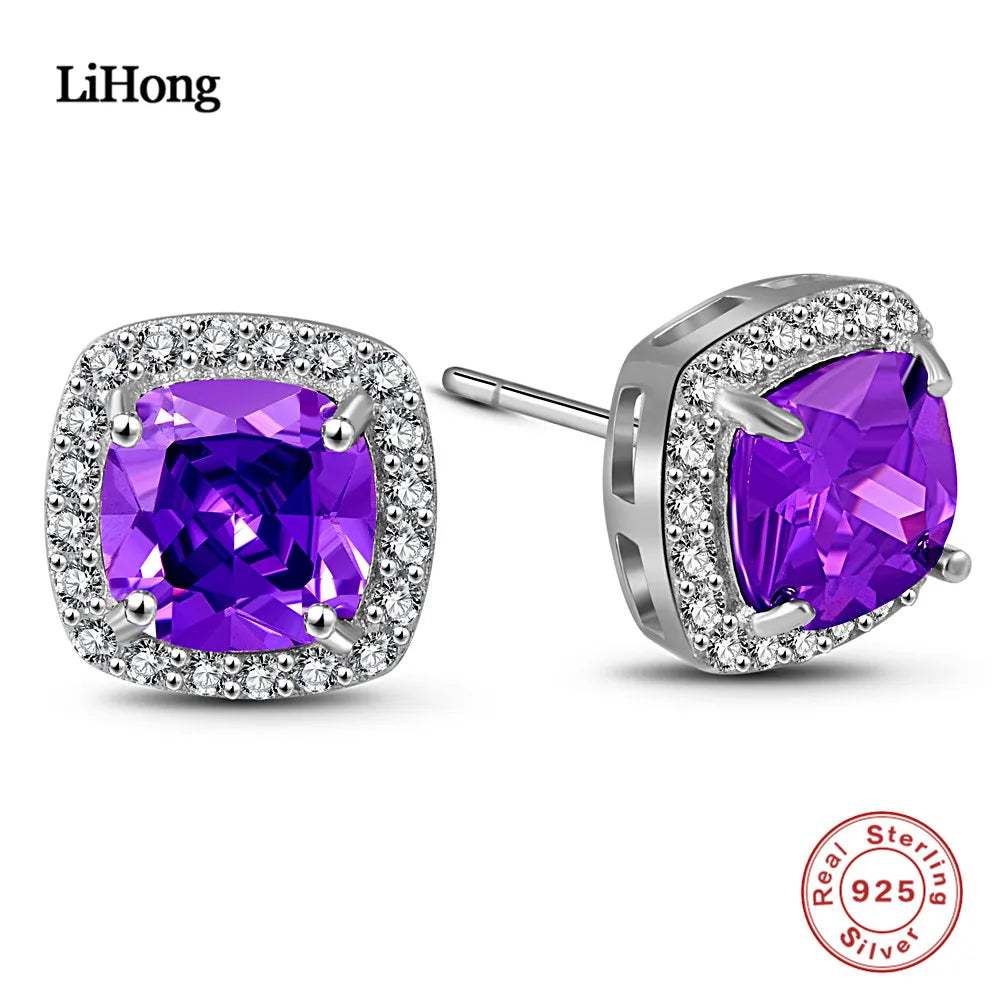 Brand Jewelry Natural Amethyst Earrings Genuine 925 Sterling Silver Earrings Brand Women'S Wedding J