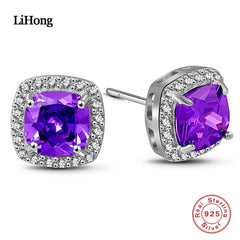 Brand Jewelry Natural Amethyst Earrings Genuine 925 Sterling Silver Earrings Brand Women'S Wedding J