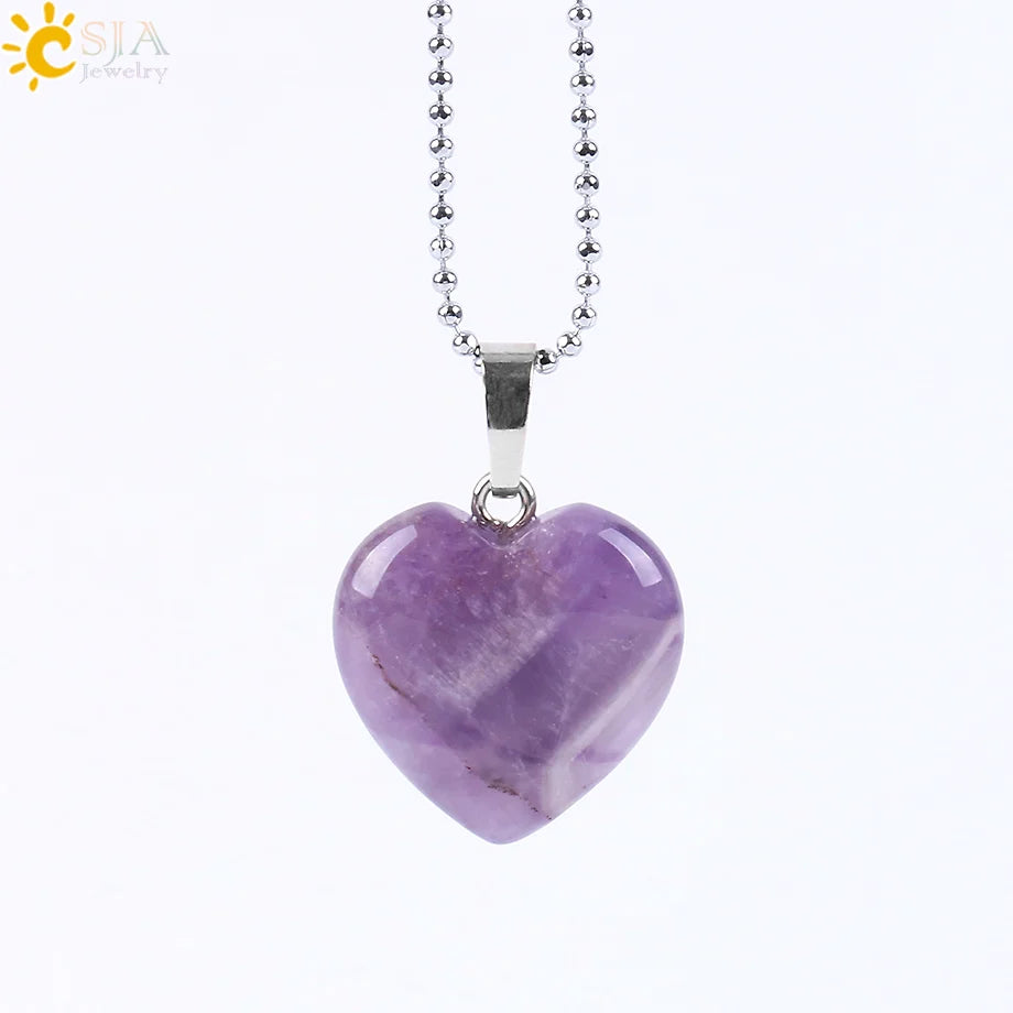 CSJA Natural Stone Heart Necklace | Crystal Healing Pendant for Women additional angle
