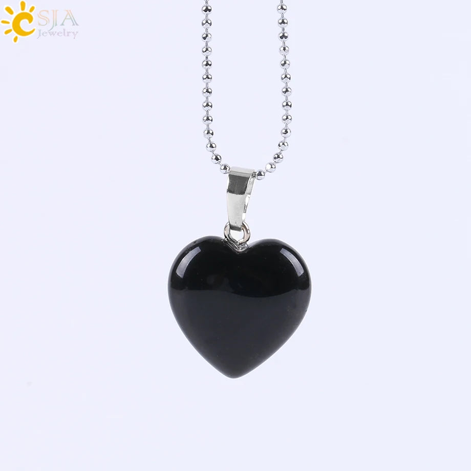 Natural Stone Heart Pendant Necklace | Crystal Healing Jewelry for Women additional angle