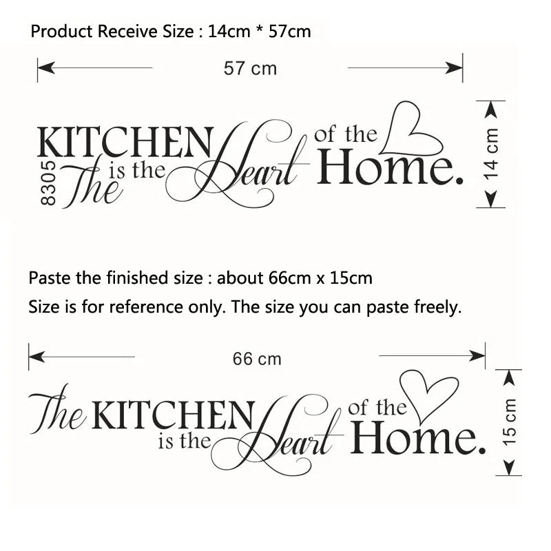 English Letters Kitchen Love Vinyl Wall Sticker | Heart of the Home Wall Decal alternate view