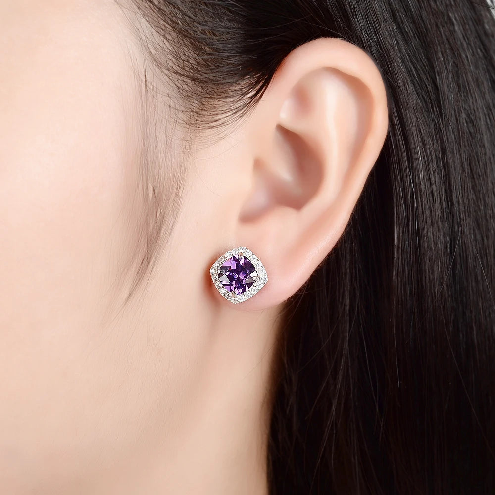 Brand Jewelry Natural Amethyst Earrings Genuine 925 Sterling Silver Earrings Brand Wo lifestyle view