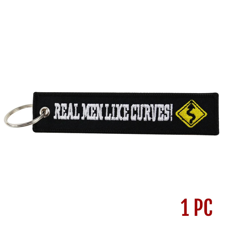 Motorcycle Keychain with Embroidery | Real Men Like Curves Keyring alternate view