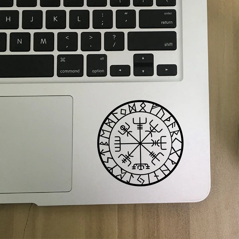Viking Protection Runes Vegvisir Compass Talisman Red Vinyl Decal | Car and Laptop Dec close-up view