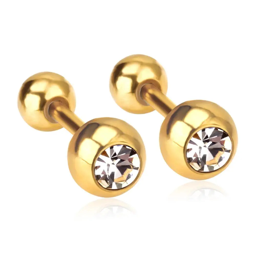 LUXUSTEEL White Black Crystal Earrings | Stainless Steel Round CZ Studs with Screw Ba lifestyle view