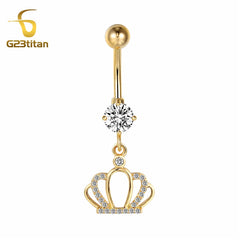 Gold Color Dangle Navel Earring for Women Zircon Pendant Belly Button Ring 14G Surgica close-up view