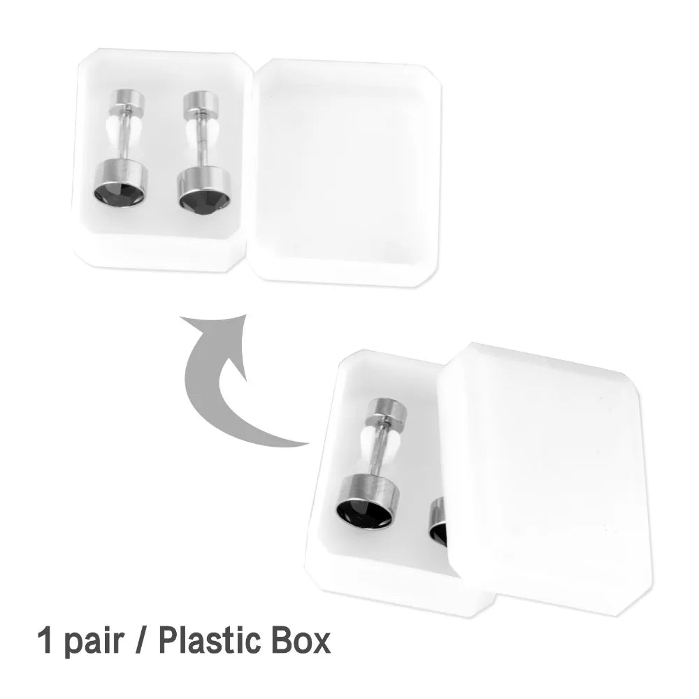 Black Crystal Screw Back Stud Earrings | Stainless Steel Fashion Jewelry for Women additional angle