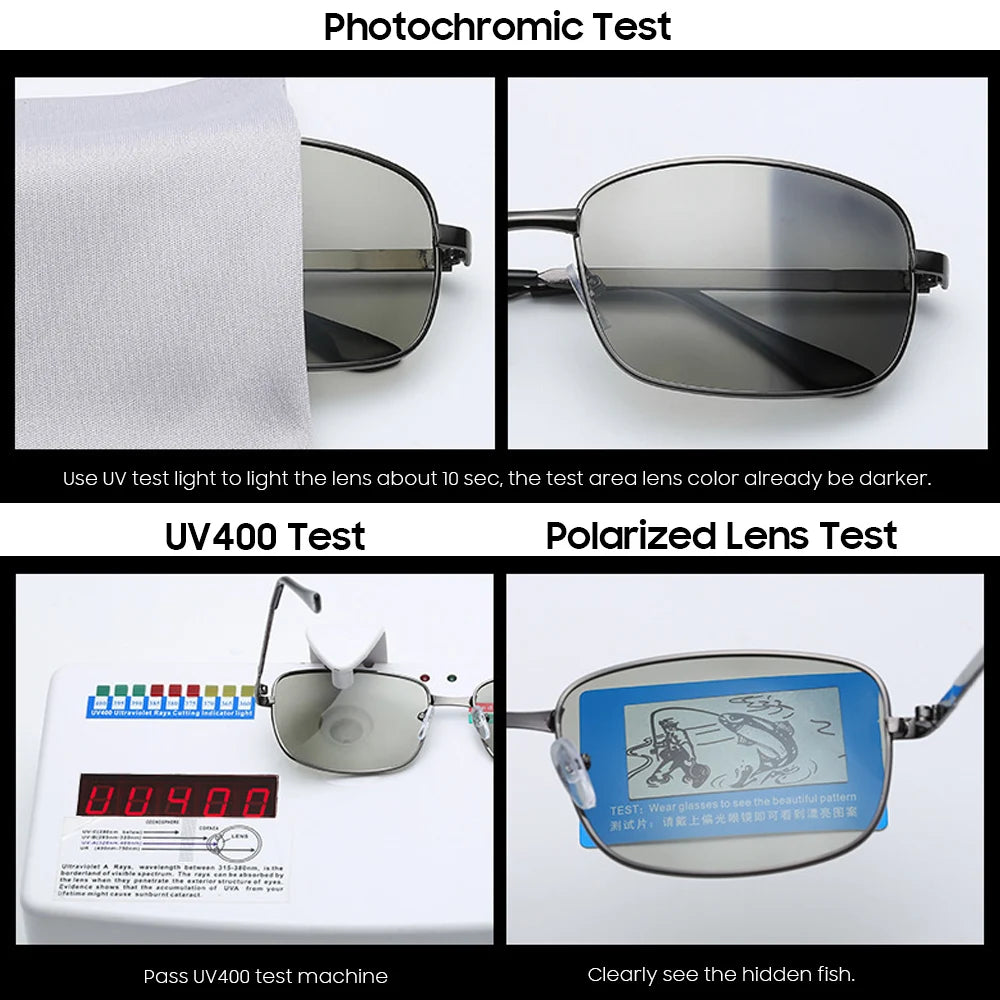 VIVIBEE Driving Rectangle Polarized Men Sunglasses Photochromic Fishing Women Car Driving UV400 Polarizing Male Sun Glasses
